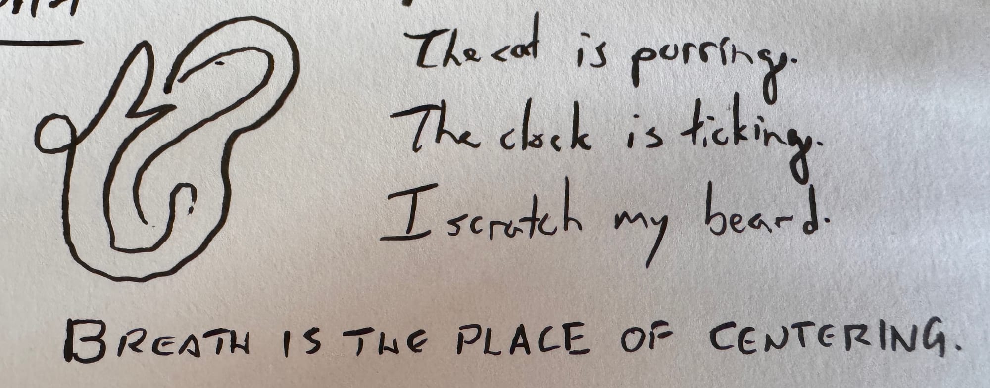 on a piece of white paper, an abstract line is next to three observations and a quiet kindled thought.
